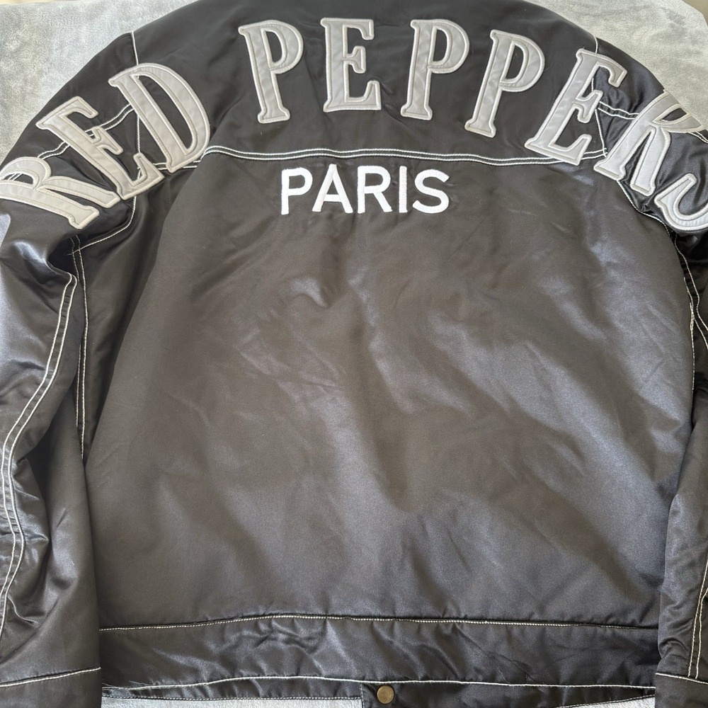 Men's Stall & Dean Black Satin Bomber Jacket"RED PEPPER PARIS"Jacket Paris Sz-L - Picture 7 of 10